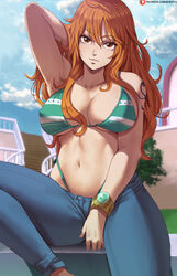 1girls alternate_version_available big_breasts female female_focus female_only jeans large_breasts long_hair looking_at_viewer looking_away nami one_piece orange_hair shexyo solo solo_female solo_focus wide_hips wide_thighs rating:Explicit score:486 user:Cranium