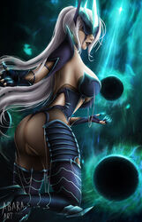 abara-art big_ass black_lipstick league_of_legends ripped_pantyhose ruined_king_symbol runny_makeup syndra tagme white_hair rating:Explicit score:29 user:Hantise