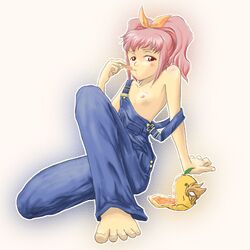 1girls anya_alstreim bad_feet barefoot code_geass death eating feet female female_only flat_chest food fruit hair_ribbon holding holding_fruit mask naked_overalls nipple_slip nipples orange overalls pink_hair red_eyes ribbon solo rating:Explicit score:11 user:bot