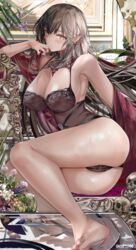 ass bangs bare_shoulders barefoot bitter_jewel_(fate/grand_order) black_bra black_hair black_panties blush bra breasts brown_hair cleavage collarbone fate/apocrypha fate/grand_order fate_(series) feet female flower highres large_breasts lingerie long_hair looking_at_viewer misaka12003 misaka_12003-gou misako12003 panties parted_lips semiramis_(fate) sidelocks slit_pupils thighs toes underwear very_long_hair yellow_eyes rating:Explicit score:129 user:bot