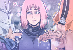 1girls 2boys balls big_breasts big_penis blush bob_cut breasts clothed clothing d-art erection female forehead_jewel forehead_mark fully_clothed green_eyes huge_breasts large_penis lipstick looking_to_the_side male medium_hair naruto naruto_(series) naruto_shippuden pants_down penis penis_awe penis_size_difference pink_hair pink_lips pink_lipstick precum precum_drip sakura_haruno sasuke_uchiha size_comparison small_penis small_penis_adoration small_penis_humiliation straight testicles unseen_male_face uzumaki_naruto veiny_penis rating:Explicit score:625 user:kinnikuman