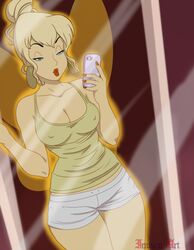 1girls blonde_hair blue_eyes cellphone cleavage clothed disney disney_fairies earrings erect_nipples fairy female female_only half-closed_eyes inusen lipstick mirror mirror_selfie nail_polish nipples nipples_visible_through_clothing peter_pan_(disney) pout reflection seductive_look selfie short_shorts shorts solo tank_top tied_hair tinker_bell wings rating:Safe score:162 user:Zomdra