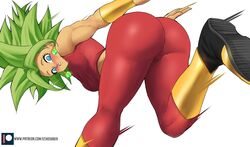 1girls ass big_ass blue_eyes blush boots clothed dragon_ball dragon_ball_super earrings echosaber female female_only female_saiyan green_hair kefla looking_at_viewer looking_back motion_blur motion_lines muscular muscular_arms muscular_female running solo spiky_hair tight_clothing tight_pants universe_6 universe_6/universe_7 universe_6_girls white_background rating:Questionable score:334 user:VoyeurX