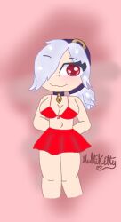  brawl_stars colette_(brawl_stars) light_skin multikitty purple_headband red_bra red_eyes red_skirt white_hair  rating:explicit score: user:bot