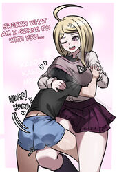 1boy 1girls akamatsu_kaede backsack bulge clothed_sex danganronpa danganronpa_v3 dialogue dry_humping femdom gentle_femdom head_on_breasts head_under_clothes holding_hands humping kneehighs mosbles sweat tagme thick_thighs thigh_sex through_clothes wink rating:Questionable score:772 user:FloatAway