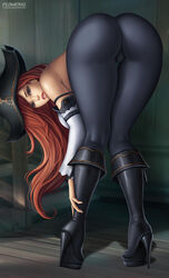 1girls ass bent_over brown_hair female female_only flowerxl high_heels huge_ass league_of_legends long_hair looking_at_viewer looking_back miss_fortune pirate_hat presenting presenting_hindquarters solo tight_pants rating:Questionable score:288 user:justausername