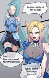 ahri angry big_breasts chihel cleavage clothed female female_only fox_girl k/da_all_out_ahri k/da_all_out_seraphine k/da_all_out_series k/da_series kitsune large_breasts league_of_legends multiple_tails seraphine_(league_of_legends) smile translated rating:Explicit score:62 user:MusaTheGreat