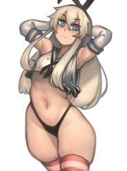 1girls armpits arms_behind_head black_panties black_thong blonde_hair blue_eyes bottom_heavy female female_only flat_chest huge_thighs kantai_collection kelvin_hiu looking_at_viewer no_pants no_skirt panties shimakaze_(kantai_collection) simple_background skindentation small_breasts solo standing thick_thighs thighhighs thong wide_hips rating:Questionable score:216 user:AbsoluteTerritory