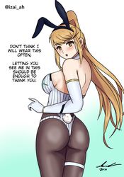 2021 ass bunny_ears bunny_girl bunnysuit highres izai_ah izaiah_(artist) leggings long_hair looking_back mythra pantyhose ponytail text xenoblade_(series) xenoblade_chronicles_2 yellow_eyes rating:Explicit score:42 user:IzaiAH