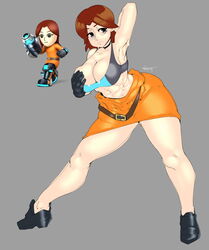 1girls 2021 armpits bra breasts brown_hair choker clothing female female_only gloves grey_background grey_eyes light-skinned_female light_skin mii mii_gunner mii_gunner_(smash_4) mob_face nezulet nintendo orange_clothing short_hair solo sports_bra super_smash_bros. super_smash_bros._for_nintendo_3ds_and_wii_u sweat toned toned_female white_skin rating:Explicit score:144 user:RISE-16