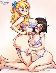 2girls ass asymmetrical_hair black_hair blonde_hair blue_eyes blush bra bra_down breasts clothing female galko glasses grin gyaru height_difference imminent_sex kneeling kogal large_breasts legs_together lingerie long_hair matching_underwear medium_breasts minacream multiple_girls nipples one_eye_closed one_side_up oshiete!_galko-chan otako_(galko) panties panties_down panty_pull puffy_nipples pulled_by_another purple_bra purple_panties red-framed_eyewear red_eyes scrunchie short_hair side_bun smile underwear underwear_only undressing_another yuri rating:Explicit score:153 user:bot