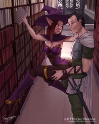 adventurer big_ass big_butt boner boner_in_pants clothed costume elf elf_ears elf_female female library pointy_ears pushing sayuridrawsthings sword teasing witch rating:Explicit score:42 user:sayuridrawss