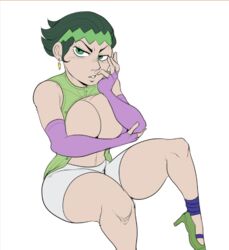 1girls bare_shoulders big_breasts breasts cleavage clothed clothed_female clothing detnox diamond_is_unbreakable elbow_gloves female female_only fingerless_gloves green_eyes green_hair high_heels hourglass_figure huge_breasts jojo's_bizarre_adventure large_breasts looking_at_viewer mostly_nude navel open_clothes partially_clothed rohan_kishibe rule_63 short_hair short_shorts tagme thick_thighs rating:Questionable score:97 user:PrincessRosalina_