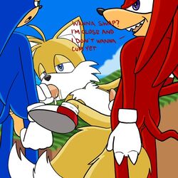 3boys anal anthro anthro_on_anthro black_nose blue_eyes blue_hair echidna fellatio fox gay green_eyes hair half-closed_eyes hedgehog knuckles_the_echidna male male_only oral postal_(artist) purple_eyes red_body red_hair sonic_(series) sonic_the_hedgehog tails tan_body threesome white_body yaoi yellow_body yellow_hair rating:Explicit score:15 user:Tinytoonfan9