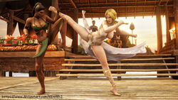 3d 4girls black_hair blonde_hair crossover dark-skinned_female dark_skin dead_or_alive female female_only fighting helena_douglas huge_breasts jade_(mortal_kombat) jewelry ken982 kicking kitana lace loincloth long_hair martini_(outfit) mortal_kombat sindel voluptuous rating:Questionable score:28 user:TheKindHaremMaster