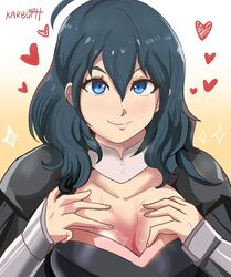 1girls absurdres armor artist_name bangs blue_eyes blue_hair bodice breasts bustier byleth_(fire_emblem) byleth_(fire_emblem)_(female) cleavage clothed_female fire_emblem fire_emblem:_three_houses gauntlets hair_between_eyes heart high_resolution highres karbuitt large_breasts looking_at_viewer medium_hair nintendo shoulder_armor smile solo spreading teal_hair turtleneck twitter_username upper_body rating:Questionable score:57 user:kris923