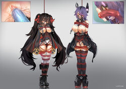 2girls absurdres arms_behind_back ball_gag black_panties blush bondage bound bound_ankles bound_arms bound_legs breasts breasts_out brown_eyes brown_hair clothed_female collar crotch_rope eyepatch female female_only femsub gag gagged girls'_frontline hair_ribbon highres inset kantai_collection long_hair looking_at_viewer lumpychan multiple_girls multiple_subs nipple_clamps nipple_weights nipples panties purple_hair pussy red_ball_gag red_rope ribbon rope saliva short_hair tears tenryuu_(kantai_collection) tied_up torn_clothes twintails type_97_(girls'_frontline) uncensored vaginal_insertion vaginal_penetration very_long_hair vibrator vibrator_under_panties weights_(bdsm) white_panties rating:Explicit score:124 user:bot