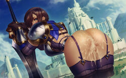 armor big_ass big_breasts big_butt big_sword blue_eyes blush breastplate breasts brown_hair cum cum_drip cum_dripping cum_in_pussy cum_inside cum_on_ass functionally_nude functionally_nude_female garen_crownguard garter_straps genderswap_(mtf) hi_res highres league_of_legends light-skinned_female light_skin lingerie looking_back looking_over_shoulder pauldrons pussy riot_games rule_63 short_hair skindentation sword themaestronoob thick_thighs thighhighs vagina vambraces rating:Explicit score:224 user:Harlon