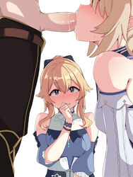 1boy 2girls aether_(genshin_impact) barbara_(genshin_impact) barbara_(summertime_sparkle)_(genshin_impact) being_watched big_penis blonde_hair blue_eyes blush breasts drool erection fellatio female genshin_impact jean_gunnhildr jean_gunnhildr_(sea_breeze_dandelion) kneeling kumasteam long_hair male nun oral pants pants_down penis saliva sisters sweat uncensored watching white_background rating:Explicit score:835 user:Bikuta69