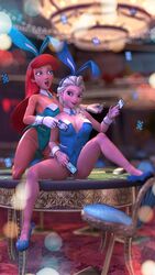 2girls 3d alternate_version_available ariel breasts casino crisisbeat disney disney_princess elsa_(frozen) female_only frozen_(film) high_heels human human_form large_breasts the_little_mermaid the_little_mermaid_(1989_film) rating:Explicit score:50 user:ShadowPain