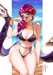 1girls adjusting_eyewear adjusting_glasses beach bikini evelynn glasses huge_breasts k/da_evelynn k/da_series league_of_legends long_fingernails looking_over_eyewear looking_over_glasses looking_over_sunglasses pmolita_(artist) purple-tinted_eyewear purple_hair smile succubus sunglasses tagme thick_thighs tinted_eyewear wide_hips yellow_eyes rating:Explicit score:98 user:AnonySun