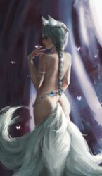 1girls ahri animal_ears bracelet bracelets braid butterflies butterfly claws female female_focus female_only fluffy kitsune league_of_legends multiple_tails nixeu nude painting_(artwork) realistic riot_games tagme white_hair wreath rating:Explicit score:86 user:Horny_Nasus