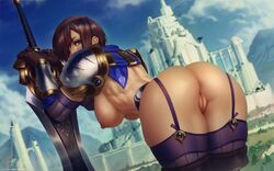 armor ass big_ass big_breasts blue_eyes blush breasts brown_hair dark-skinned_female dark_skin female female_only functionally_nude garen_crownguard gender_transformation genderswap_(mtf) league_of_legends leaning leaning_forward looking_back looking_over_shoulder muscular naked nipples nude partially_clothed pauldrons pussy riot_games rule_63 short_hair sword themaestronoob thick_thighs thighhighs vagina vambraces rating:Explicit score:285 user:Desy