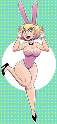 1girls big_breasts blonde_hair blue_eyes bowtie bunny_costume bunny_ears bunnysuit cleavage clothed clothed_female clothes clothing codykins123 cute detached_collar fake_animal_ears female female_only footwear fully_clothed gwen_poole gwenpool gwenpool_(series) heels high_heels leotard marvel marvel_comics multicolored_hair on_one_leg pink_highlights revealing_clothes solo superheroine rating:Safe score:97 user:Robofuq