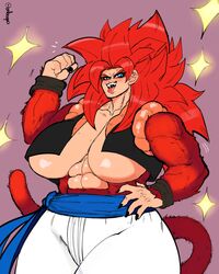 abs breasts dragon_ball dragon_ball_gt embo female gogeta huge_breasts looking_at_viewer mtf_transformation muscular_female red_hair rule_63 solo super_saiyan super_saiyan_4 tail watermark rating:Explicit score:165 user:VoyeurX