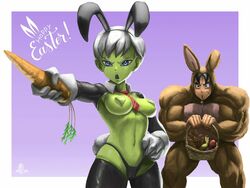 1boy 1girls broly broly_(dragon_ball_super) bunny_ears bunny_girl bunny_tail bunnysuit carrot cheelai dragon_ball dragon_ball_super dragon_ball_super_broly easter_bunny easter_bunny_(cosplay) elitenappa female female_focus green_skin heart_pasties male necktie necktie_between_breasts no_eyewear tagme rating:Explicit score:79 user:rohald