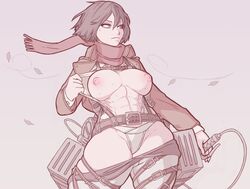 1girls abs attack_on_titan big_breasts black_hair buff demimond23 female female_focus female_only flashing mikasa_ackerman muscular_female nipples open_clothes open_shirt opening_shirt pants_down red_scarf scarf short_hair solo solo_female solo_focus sweat thick_thighs rating:Explicit score:444 user:Jamal_Laquari