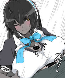 1girls artist_request black_hair blue_archive cleaning_&_clearing_(blue_archive) dark-skinned_female dark_skin female huge_breasts karin_(blue_archive) long_hair millennium_science_school_logo_(blue_archive) millennium_science_school_student paizuri tagme tagme_(artist) yellow_eyes rating:Explicit score:42 user:minecrafftcreeper