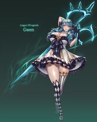 aged_up arm_behind_head artist_request big_breasts blue_eyes blue_hair curly_hair dress female_focus female_only gwen_(league_of_legends) huge_breasts kneehighs large_breasts league_of_legends league_of_legends:_wild_rift long_hair looking_at_viewer mad_kimo scissor_blade scissors solo solo_female solo_focus thick thick_thighs thighs twin_drills twintails rating:Questionable score:191 user:Jamal_Laquari