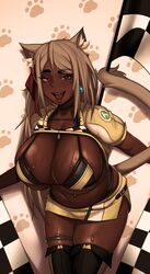 1girls breasts brown-haired_catgirl_(kevbot) cleavage dark-skinned_female dark_skin female female_only huge_breasts kevbot looking_at_viewer mature_female milf original race_queen solo rating:Questionable score:194 user:justausername