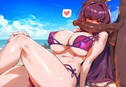  ai_generated beach benisman big_ass big_breasts big_penis bikini dark-skinned_male fate/grand_order fate_(series) scathach_(fate) scathach_(swimsuit_assassin)  rating:explicit score: user:bot