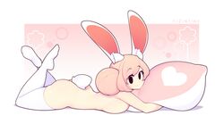 1girls :3 ass bunny_ears bunny_tail cute female fiz fizintine hair_bun looking_at_viewer lying_on_stomach medium_hair naked nude oc original original_character pillow pink_hair side_bun sideboob solo thigh_highs thighhighs white_skin white_thighhighs rating:Explicit score:246 user:Redguy7