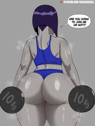 1girls 2021 ass booty_shorts bubble_ass bubble_butt butt cartoon_network clothed clothed_female clothes clothing coldarsenal color colored dat_ass dc dc_comics dialogue dumbbell english english_text exercise facing_away fat_ass fat_ass_teen fat_butt female fully_clothed grey_background grey_skin gym_uniform holding_object large_ass large_butt offscreen_character plain_background purple_hair rachel_roth raven_(dc) revealing_clothes short_hair solo speech_bubble sports_bra standing sweat sweating sweaty teen teen_titans teenage_girl teenager text thick_ass thick_thighs uncensored weightlifting weights wide_hips workout workout_clothes rating:Questionable score:320 user:Antivenin