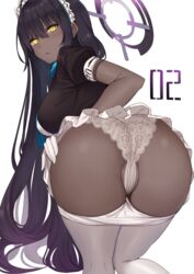 1girls ass ass_focus blue_archive breasts cleaning_&_clearing_(blue_archive) dark-skinned_female dark_skin eyebrows female female_focus female_only gloves hair_between_eyes kanikou karin_(blue_archive) kneeling kneepits lace lace-trimmed_panties legwear long_hair looking_at_viewer maid maid_headdress millennium_science_school_student on_knees open_mouth simple_background solo solo_female solo_focus thecoh very_long_hair white_background white_gloves white_headdress white_legwear white_panties yellow_eyes rating:Questionable score:205 user:St1rolvamp3ler