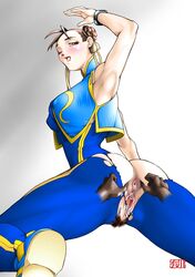 arikawa bodysuit capcom chun-li female female_only human jumpsuit solo straight_hair street_fighter street_fighter_alpha street_fighter_alpha_2 street_fighter_alpha_3 tagme torn_clothes rating:Explicit score:2 user:bot