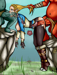 1girls 2boys bokoblin busty fellatio from_behind from_behind_position goblin goblin_male green_skin hanging_breasts hourglass_figure huge_cock mascara mascara_tears nintendo notrespassers oral oral_penetration oral_sex pointy_ears princess_zelda size_difference spitroast tagme the_legend_of_zelda wide_hips zelda_(breath_of_the_wild) rating:Explicit score:66 user:rohald