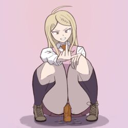  akamatsu_kaede danganronpa danganronpa_v3 dildo dildo_in_pussy impossible_anatomy masturbation middle_finger no_panties pussy_juice pussy_juice_drip self_upload sex_toy solo squatting squishylaser vaginal_penetration  rating:explicit score: user:squishylaser