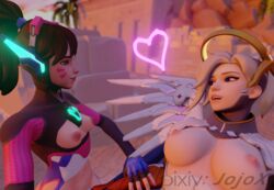 2girls 3d 3d_(artwork) 3dcg blender blender3d blender_(software) blender_eevee blizzard_entertainment brown_hair d.va depth_of_field dominant_female enjoying female femdom femsub fingerless_gloves gloves heart jojox mercy nail_polish nailpolish nails_painted necropolis_(map) overwatch overwatch_2 pale-skinned_female pale_skin palm_tree pink_nail pink_nail_polish pink_nails submissive_female twitter yuri rating:Explicit score:11 user:JojoXcXc