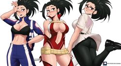 1girls ass big_ass big_breasts black_hair black_legwear blush bra breasts cleavage echosaber female female_only glasses hero_outfit_(mha) large_breasts looking_back mary_janes momo_yaoyorozu multiple_outfits multiple_views my_hero_academia open_clothes open_shirt revealing_clothes shounen_jump skimpy solo sweat sweatdrop tied_hair rating:Questionable score:518 user:PlusUltraCock_Deku