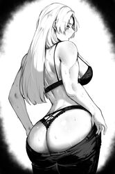 1girls ass_focus backshots big_ass big_breasts black_and_white black_thong blush bra curvy fat_ass female female_focus female_only jujutsu_kaisen large_breasts masoq095 muscles muscular_female only_female pants pants_down solo sweat sweatdrop taking_clothes_off thong underwear wide_hips yuki_tsukumo rating:Questionable score:454 user:Sotato56