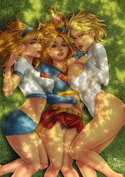 2021 2d 3girls abs big_ass big_breasts blonde_hair blue_clothing blue_eyes blue_miniskirt blue_skirt bob_cut bubble_butt cedric_humbert cleavage cleavage_overflow cleavage_window crop_top dc dc_comics female female_only fred_benes kara_danvers kara_zor-el kara_zor-l karen_starr large_breasts leotard linda_danvers lipstick long_hair long_sleeves looking_at_viewer lying medium_breasts miniskirt multiverse panties pencil_skirt pleated_skirt power_girl red_bed red_lipstick skirt skirt_lift supergirl superman_(series) thighs thong thong_leotard tight_clothing tight_skirt white_crop_top white_leotard white_panties wide_hips rating:Questionable score:125 user:ShadowPain