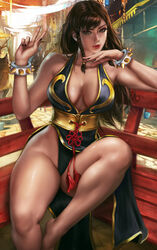 1girls alternate_costume alternate_hairstyle bangs bare_arms bare_legs bare_shoulders barefoot big_breasts bracelet bracelets breasts brown_eyes brown_hair capcom chun-li cleavage clothed clothing dress feet_out_of_frame female female_focus female_only hair_down head_on_hand hips large_breasts legs logan_cure long_hair looking_at_viewer nail_polish nails peace_sign sitting sitting_on_bench solo solo_female solo_focus spiked_bracelet spiked_bracelets street_fighter street_fighter_v thick_legs thick_thighs thighs underwear rating:Safe score:156 user:Hentai_Bro69