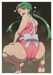 1girls ass barefoot big_ass big_butt eye_contact female female_only green_eyes green_hair huge_ass looking_at_viewer looking_back mallow_(pokemon) nintendo oryuto pokemon pokemon_sm smile solo squatting thick_thighs trial_captain rating:Questionable score:197 user:Bikuta69