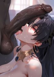 1boy 1girls accessory ai_generated bare_shoulders big_balls big_penis black_hair blowjob crown dark-skinned_male dripping_wet earrings exposed_shoulders eyelashes eyes_rolling_back fate/grand_order fate_(series) female ishtar_(fate) ishtar_(fate/grand_order) licking_balls lipstick looking_pleasured male mirham neckwear penis red_eyes ribbons saliva_string saliva_trail sucking sucking_penis twintails wet rating:Explicit score:189 user:hina_cos