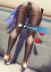 1girls ass bent_over black_legwear cameltoe english_text erection female_only from_behind fully_clothed gameplay_mechanics ganyu_(genshin_impact) genshin_impact glory_wall hane_(15188414) hi_res high_heels legs leotard pantyhose penis public_use sole_female stuck stuck_in_wall text thighs through_wall rating:Explicit score:406 user:Monalicious