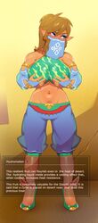 1girls absurd_res blush breasts breath_of_the_wild bridal_gauntlets caption cleavage clothed clothing combos-n-doodles curse cursed_item eyeshadow gerudo_link gerudo_sirwal gerudo_top gerudo_veil high_heels highres huge_breasts hylian implied_breast_expansion implied_transformation link link_(breath_of_the_wild) long_ears looking_away nintendo partially_clothed rule_63 scar solo text the_legend_of_zelda veil rating:Questionable score:235 user:justausername